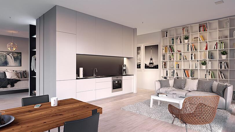 Wohnzimmer und Küche bilden eine Einheit - so mögen es heute viele.