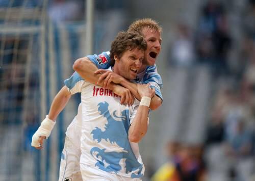 Gibts was zu jubeln in der Rückrunde? Die Löwen-Stars Benny Lauth und Stefan Aigner.