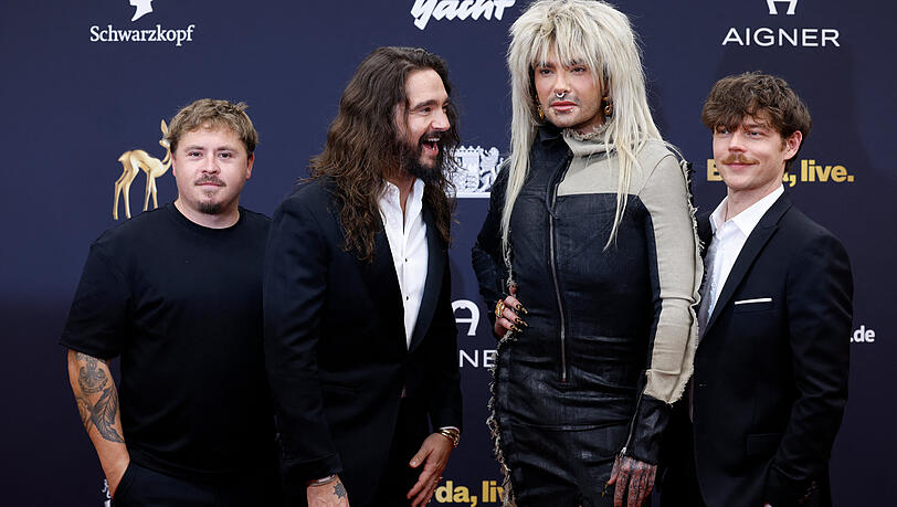 "Tokio Hotel" bei der Bambi-Verleihung 2025 in München (v.l.): Gustav Schäfer, Tom und Bill Kaulitz sowie Georg Listing. "Tokio Hotel" bei der Bambi-Verleihung 2025 in München (v.l.): Gustav Schäfer, Tom und Bill Kaulitz sowie Georg Listing.