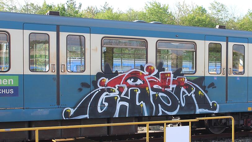 Der beschmierte U-Bahn-Wagen an der Station "Alte Heide".
