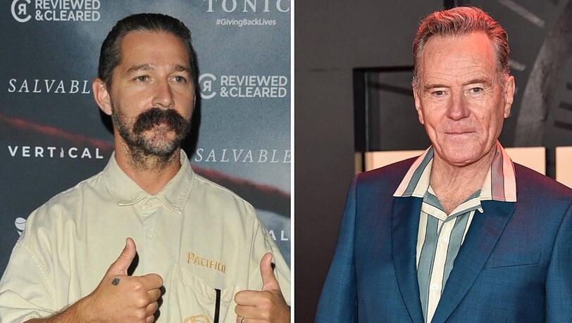 Bryan Cranston (r.) hatte eine Spitze f&uuml;r seinen Kollegen Shia LaBeouf in petto.