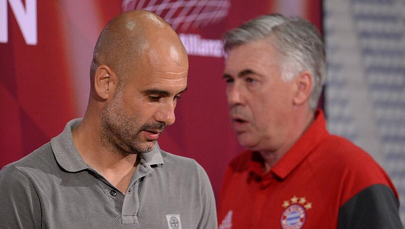 Traf mit ManCity im Sommer beim Testspiel in München (0:1) auf seinen Nachfolger Carlo Ancelotti (r.): Pep Guardiola (l.). Traf mit ManCity im Sommer beim Testspiel in München (0:1) auf seinen Nachfolger Carlo Ancelotti (r.): Pep Guardiola (l.).