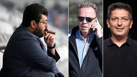 Hasan Ismaik (links) zieht sich aus dem Aufsichtsrat der TSV 1860 München GmbH & KGaA sowie aus dem Beirat der TSV 1860 München Geschäftsführungs-GmbH zurück - für Ex-Präsident Peter Cassalette (Mitte) und Ex-Verwaltungsrat Saki Stimoniaris gibt es ein Comeback.