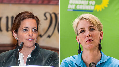 Auf der Plattform sind sowohl Bilder von Bürgermeisterin Katrin Habenschaden (r.) als auch Kommunalreferentin Kristina Frank zu finden.