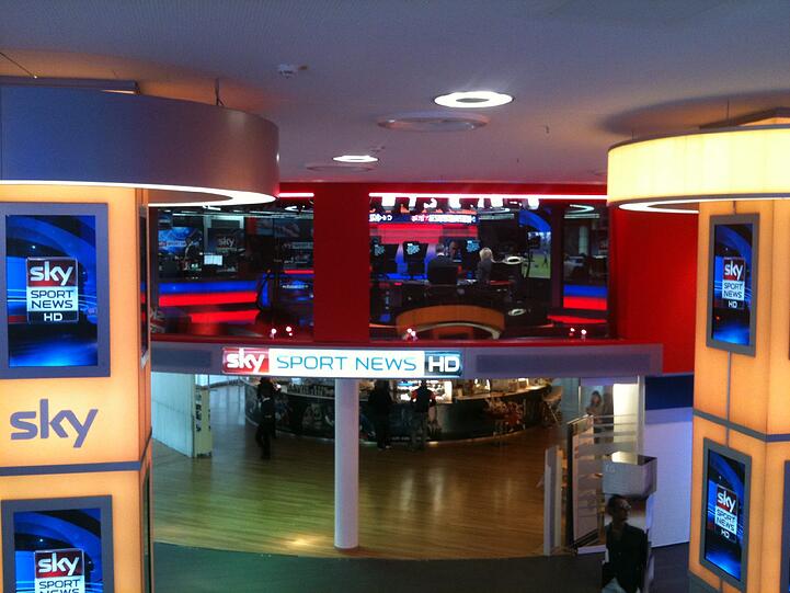 Direkt oberhalb der Eingangshalle der Sky-Unternehmenszentrale befindet sich das Studio.