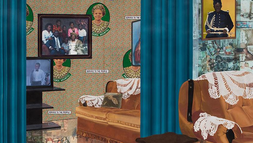 Die 36-jährige Njideka Akunyili Crosby öffnet in "Home: As You See Me&ldquo; (2017) einen privaten Raum. Ihre Arbeit ist ab 29. November in der Ausstellung "Innenleben. Interiorities&ldquo; zu sehen.