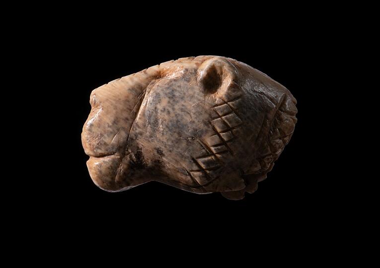Ein mindestens 35.000 Jahre altes Löwenköpfchen aus Elfenbein, gefunden in der Vogelherdhöhle auf der östlichen Schwäbischen Alb.