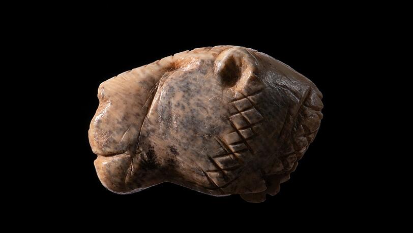 Ein mindestens 35.000 Jahre altes Löwenköpfchen aus Elfenbein, gefunden in der Vogelherdhöhle auf der östlichen Schwäbischen Alb. Ein mindestens 35.000 Jahre altes Löwenköpfchen aus Elfenbein, gefunden in der Vogelherdhöhle auf der östlichen Schwäbischen Alb.