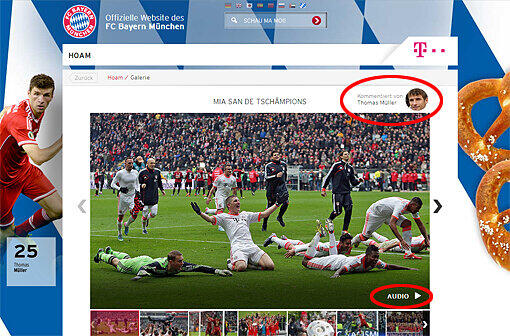 Einige Bilder wurden mit Audio-Kommentaren unterlegt - im Bild zu sehen ein Beispiel von Bayern-Spieler Thomas Müller.