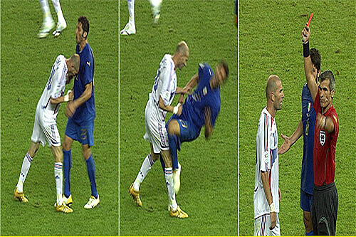 .. und dann dieses Ende: WM-Finale 2006 Frankreich gegen Italien. Böse Worte fallen und Zinedine Zidane geht wie ein wilder Stier auf Marco Materazzi los. Rote Karte und vorbei ist das WM-Finale. Was genau gesagt wurde, bleibt wohl unter den beiden.