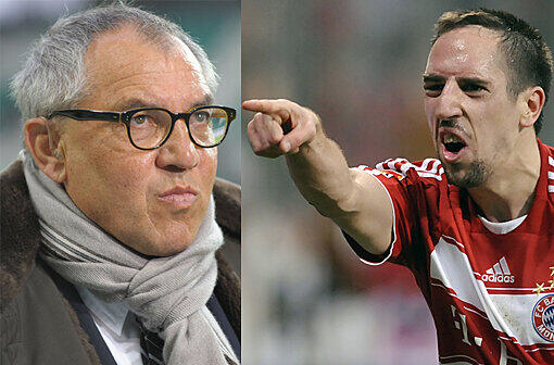 Wolfsburg-Trainer Felix Magath (l.) fürchtet das Spiel von Bayern-Kicker Franck Ribéry.