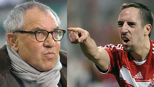 Wolfsburg-Trainer Felix Magath (l.) fürchtet das Spiel von Bayern-Kicker Franck Ribéry. Wolfsburg-Trainer Felix Magath (l.) fürchtet das Spiel von Bayern-Kicker Franck Ribéry.