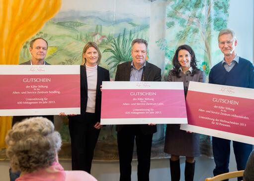 V. l.: Kai Weber (ASZ Sendling) Kathrin Diekmann (Käfer Stiftung), Peter Pinck (ASZ Laim), Clarissa Käfer, Siegfried Nadler (ASZ Milbertshofen).