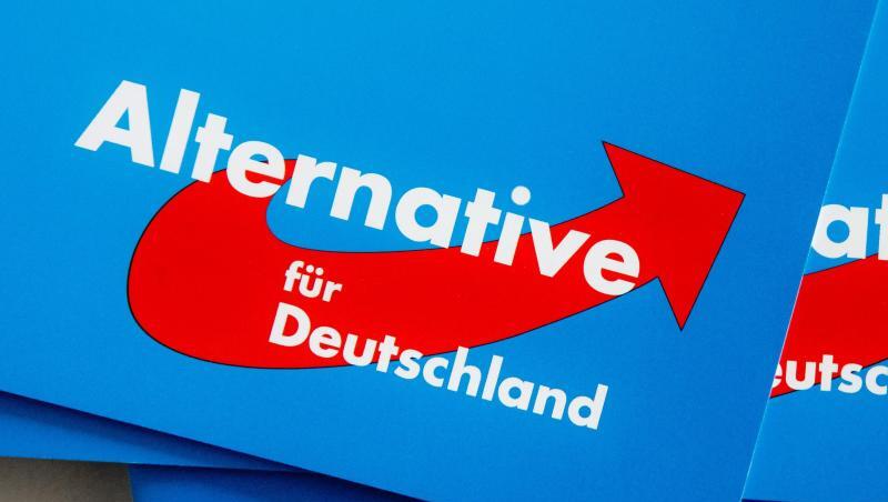 Das Logo der Alternative für Deutschland (AfD) auf dem Landesparteitag der AfD auf Parteibroschüren. Das Logo der Alternative für Deutschland (AfD) auf dem Landesparteitag der AfD auf Parteibroschüren.
