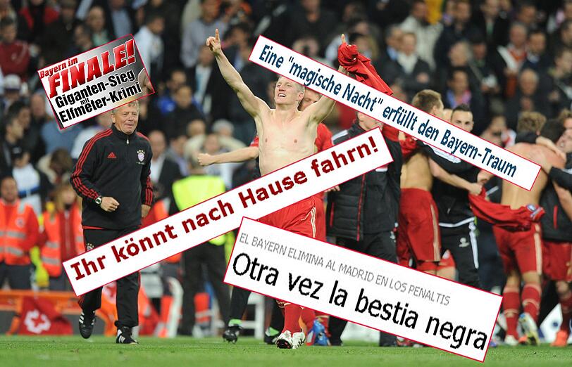 Finale!, Elfer-Krimi!, Wahnsinn! - So feiern die deutschen Zeitungen den Finaleinzug des FC Bayern. Ganz anders die spanischen Medien.