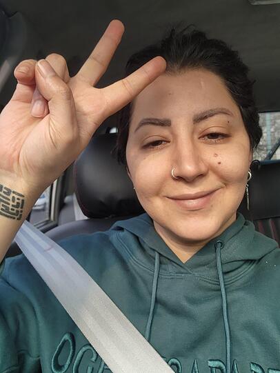 Sahar Berlouie am Tag nach der Entlassung aus dem Gef&auml;ngnis im Iran.