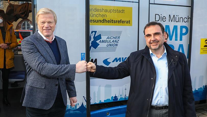 Bayern-Chef Oliver Kahn und Gesundheitsminister Klaus Holetschek. Bayern-Chef Oliver Kahn und Gesundheitsminister Klaus Holetschek.