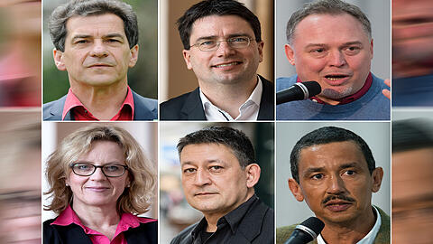 Die Bildkombo zeigt (von oben links nach unten rechts) die Kandidaten für den Vorsitz der Bayern-SPD: Klaus Barthel, Florian von Brunn, Markus Käser, Natascha Kohnen, Gregor Tschung und Uli Aschenbrenner.