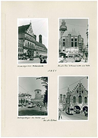 Im Bild rechts oben: Der im Krieg verwüstete Alte Peter wird restauriert (hier 1951). Eigentlich sollte er abgerissen werden, die Sprenglöcher waren bereits gebohrt.