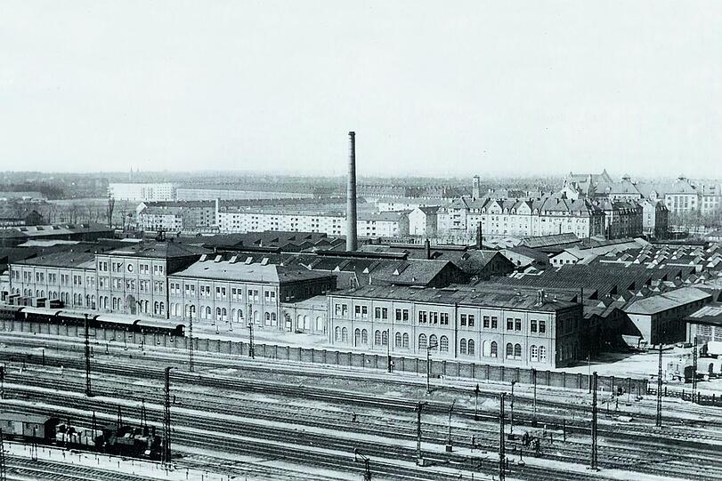 Die "Zentralwerkstätte der Königlich Bayerischen Staatsbahn" westlich der Donnersbergerbrücke