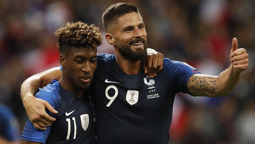 Kingsley Coman (links) trifft beim 4:1-Sieg der Franzosen doppelt Kingsley Coman (links) trifft beim 4:1-Sieg der Franzosen doppelt