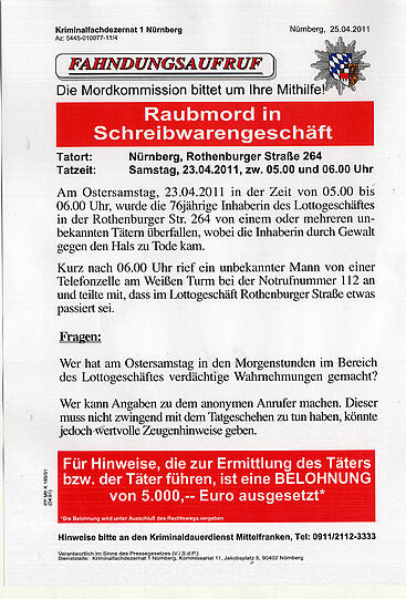Rund 1000 dieser Fahndungsaufrufe wurden gestern im Bereich des Tatorts in der U-Bahn und bei der Bushaltestelle verteilt.