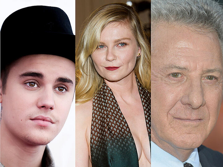 Bitte lächeln: Justin Bieber, Kirsten Dunst und Dustin Hoffman (v. l.) sind nicht die einzigen, die das Rampenlicht als zwiespältig empfinden