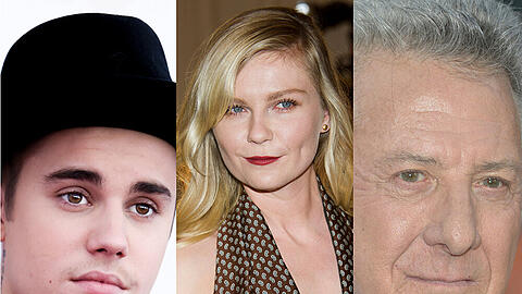 Bitte lächeln: Justin Bieber, Kirsten Dunst und Dustin Hoffman (v. l.) sind nicht die einzigen, die das Rampenlicht als zwiespältig empfinden
