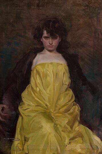 Ram&oacute;n Casas hat seine K&uuml;nftige 1907 portr&auml;tiert und als &bdquo;Sargantain&ldquo;, also als Eidechse bezeichnet. Madame scheint Casas sirenenhaft angezogen zu haben.