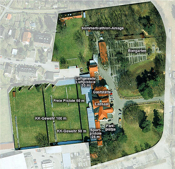 Der Lageplan der "Königlich privilegierten Hauptschützengesellschaft von 1406" in der Zielstattstraße 6.