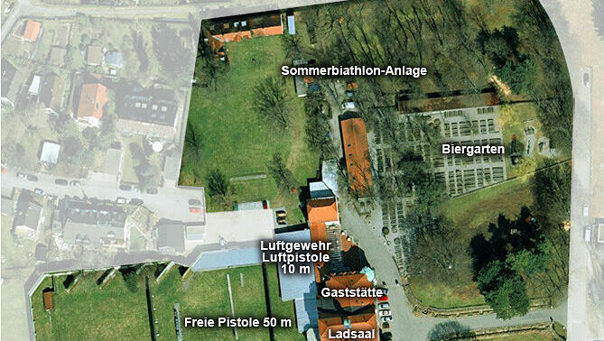 Der Lageplan der "Königlich privilegierten Hauptschützengesellschaft von 1406" in der Zielstattstraße 6. Der Lageplan der "Königlich privilegierten Hauptschützengesellschaft von 1406" in der Zielstattstraße 6.