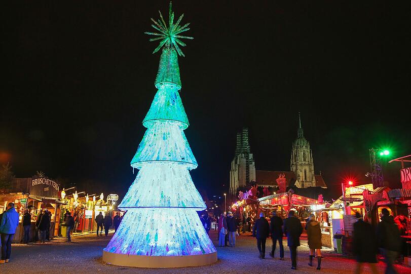 Müllvermeidung als Kunst: ein Baum aus alten Plastikflaschen von Adam Stubley auf dem Tollwood.
