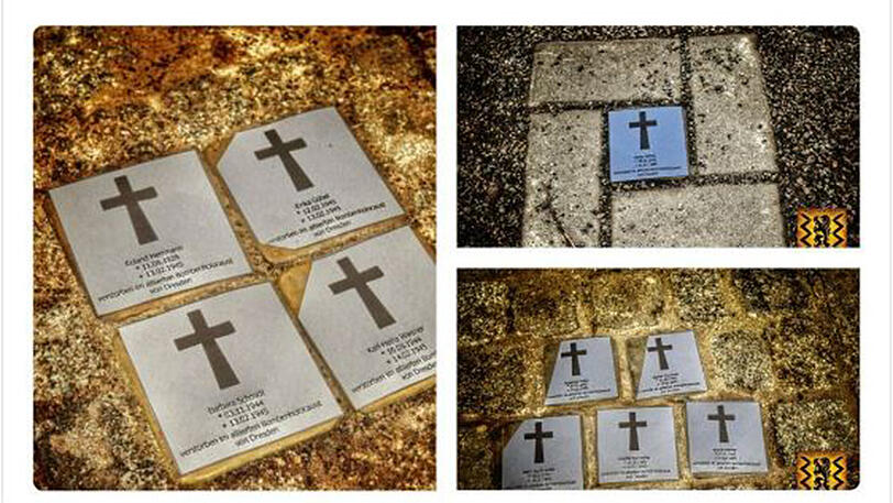 Die überklebten Stolpersteine in Dresden.