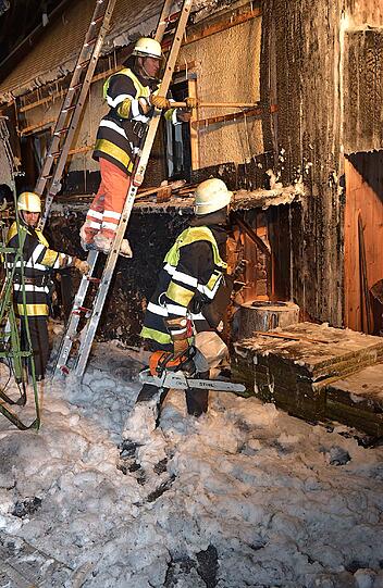 Der Holzschuppen brannte komplett nieder.