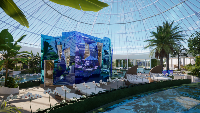 Die Reflection Sauna befindet sich direkt unter der charakteristischen Glaskuppel. Die Reflection Sauna befindet sich direkt unter der charakteristischen Glaskuppel.