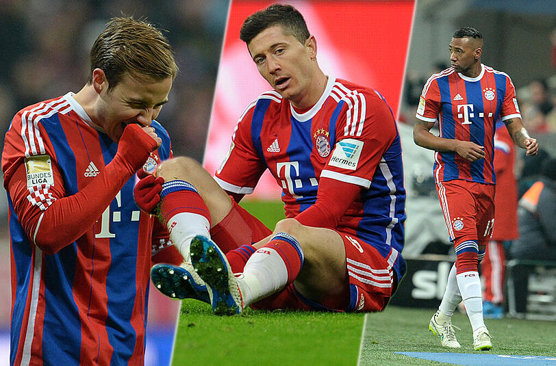 Zu oft auf der Bank, zu wenig Tore und drei Spiele gesperrt: Die Bayern-Sorgenkinder Götze (l.), Lewandowski und Boateng.