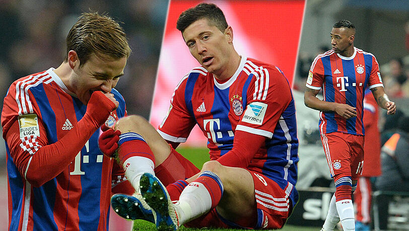 Zu oft auf der Bank, zu wenig Tore und drei Spiele gesperrt: Die Bayern-Sorgenkinder Götze (l.), Lewandowski und Boateng. Zu oft auf der Bank, zu wenig Tore und drei Spiele gesperrt: Die Bayern-Sorgenkinder Götze (l.), Lewandowski und Boateng.