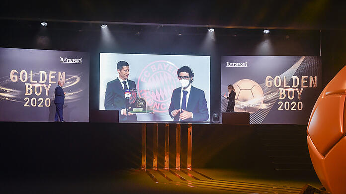 Robert Lewandowski (l.) wurde bei der "Golden Boy"-Gala per Videokonferenz zugeschaltet.