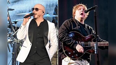 Pitbull (li.) und Lewis Capaldi kommen im Juli nach Berlin.