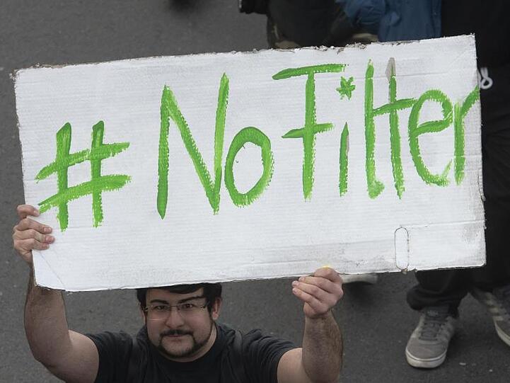Demonstration gegen die geplante EU-Urheberrechtsreform in Berlin.