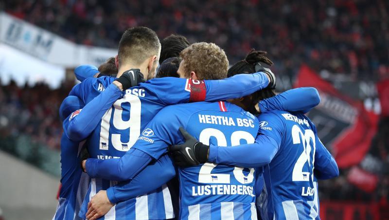 Die Berliner Spieler jubeln über den Sieg gegen den 1. FC Nürnberg. Die Berliner Spieler jubeln über den Sieg gegen den 1. FC Nürnberg.