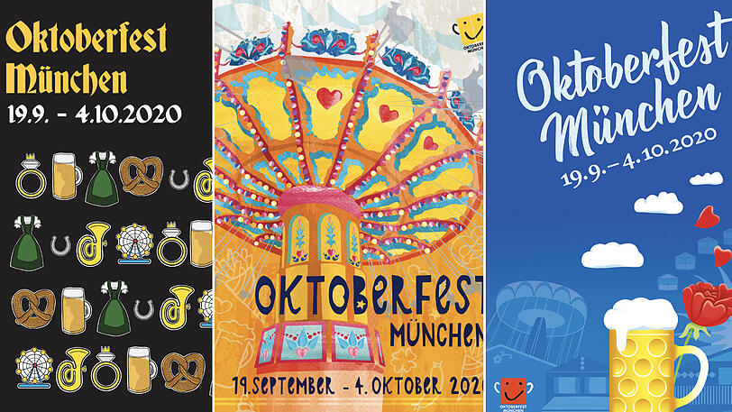 Drei der insgesamt 68 Vorschläge für das Wiesn-Plakat 2020.