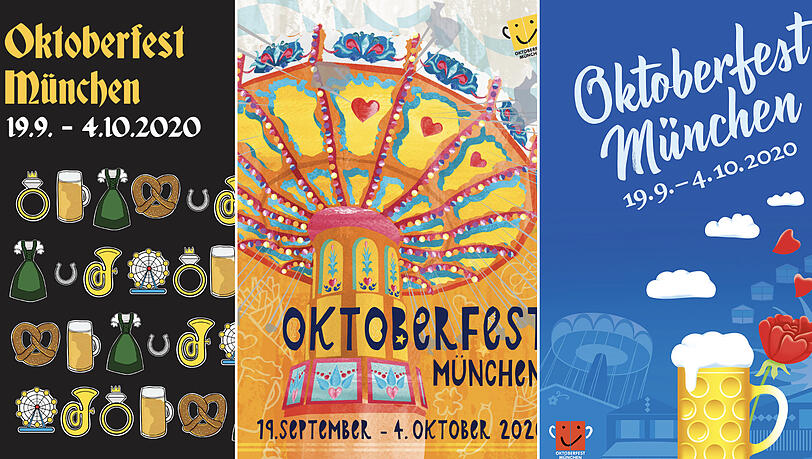 Drei der insgesamt 68 Vorschläge für das Wiesn-Plakat 2020. Drei der insgesamt 68 Vorschläge für das Wiesn-Plakat 2020.