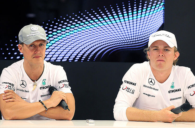 Zwei deutsche Formel-1-Weltmeister: Michael Schumacher (l.) und der frischgebackene Champion Nico Rosberg.