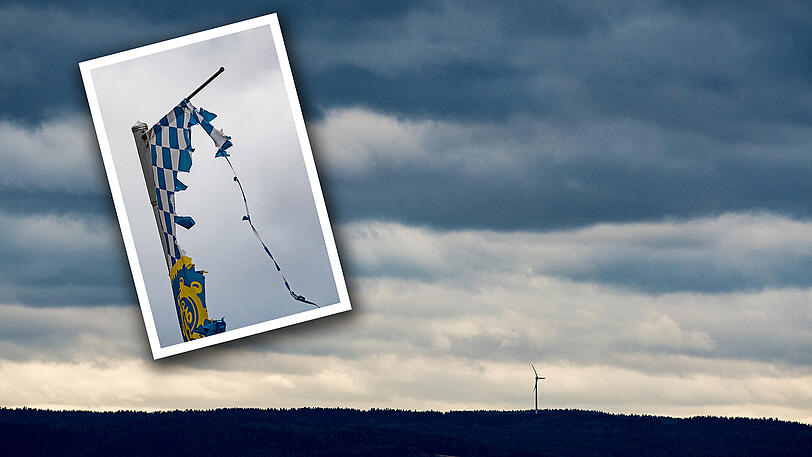 In Cham im Bayerischen Wald zerupfte "Thomas" eine Augustiner-Fahne mit blau-weißen Rauten.