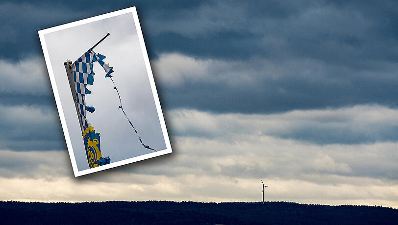 In Cham im Bayerischen Wald zerupfte "Thomas" eine Augustiner-Fahne mit blau-weißen Rauten. In Cham im Bayerischen Wald zerupfte "Thomas" eine Augustiner-Fahne mit blau-weißen Rauten.