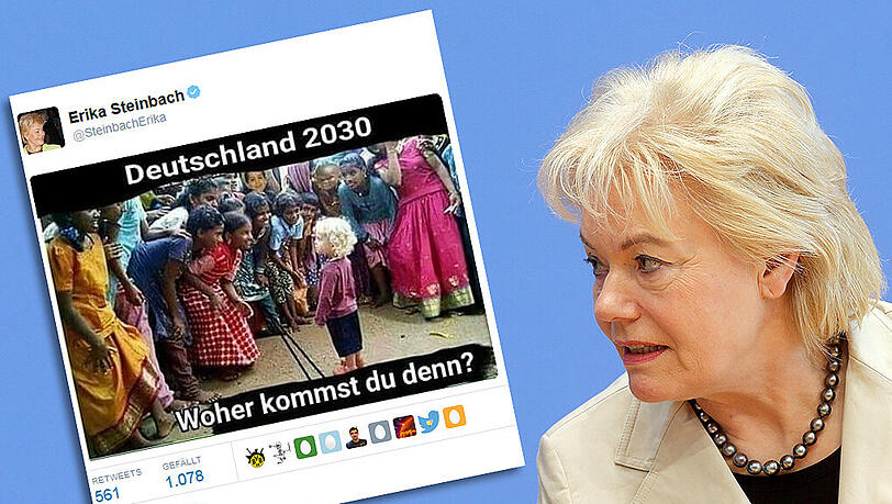 Mit diesem Tweet empörte Erika Steinbach über Parteigrenzen hinweg. Mit diesem Tweet empörte Erika Steinbach über Parteigrenzen hinweg.