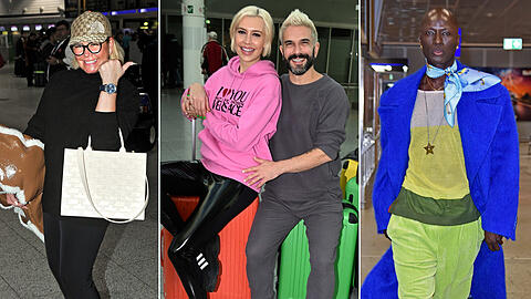 Claudia Effenberg, Verena Kerth und Papis Loveday kurz vor dem Abflug in das australische Dschungel-Abenteuer