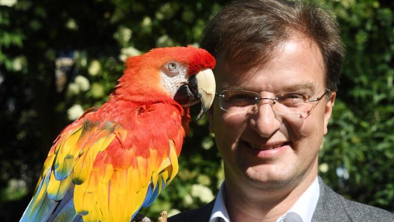 "Rosalinda" im Karlsruher Zoo neben Zoodirektor Matthias Reinschmidt. "Rosalinda" im Karlsruher Zoo neben Zoodirektor Matthias Reinschmidt.