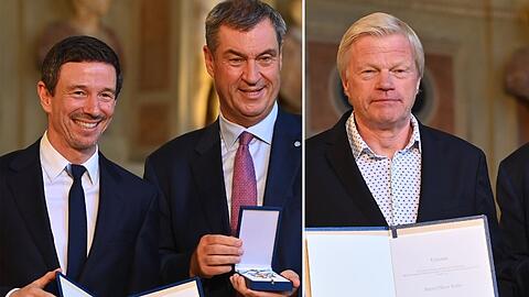 Oliver Berben (l.) und Oliver Kahn (r.) haben sich in den Augen Markus S&ouml;ders besonders um den Freistaat Bayern verdient gemacht.